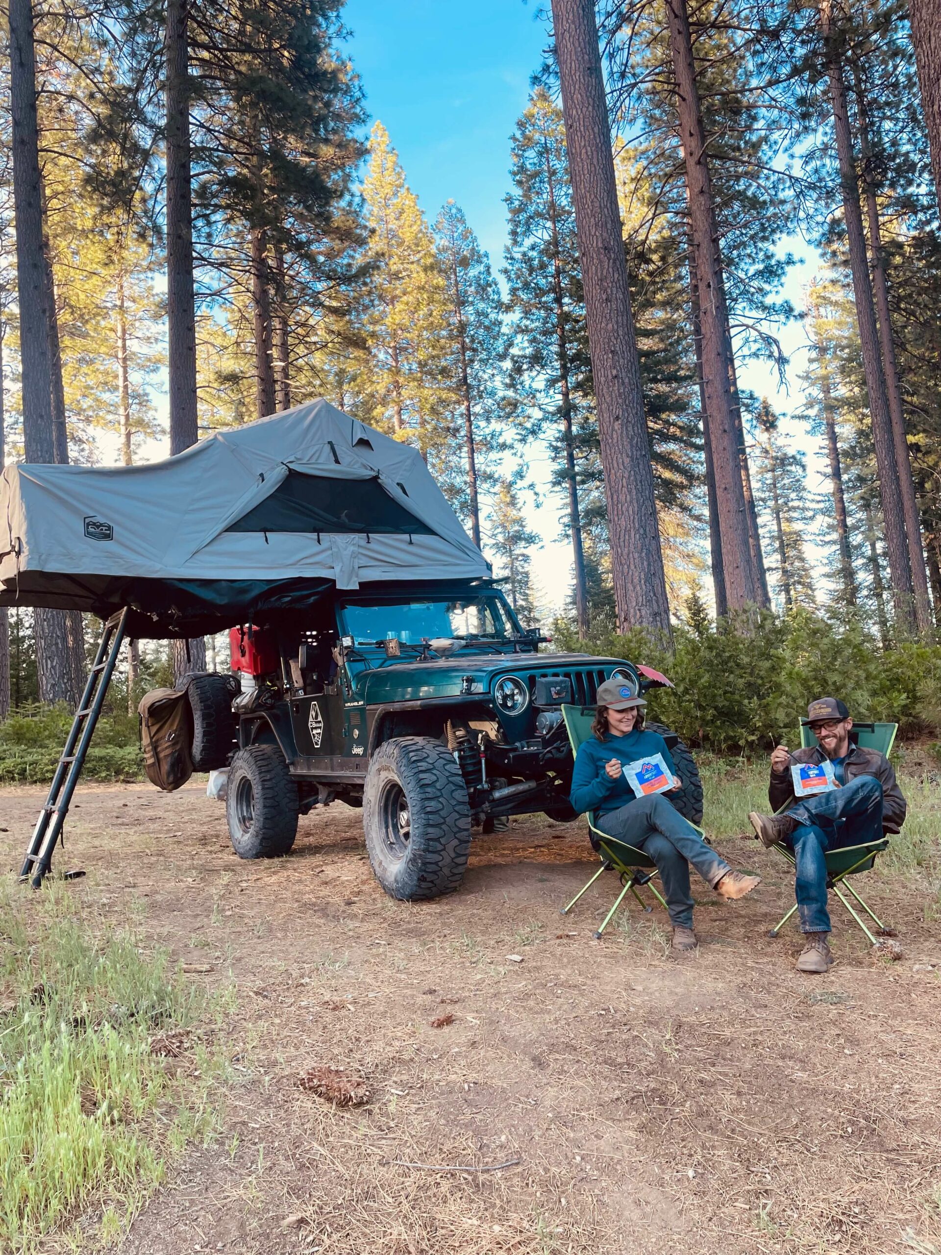 275B504B-51A9-4FDE-ADB6-B2CA0A526A2F Chelsea and Blake enjoy a Mountain House meal while on the road.